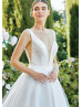 Beaded Ivory Lace Sparkle Tulle Deep V Back Wedding Dress